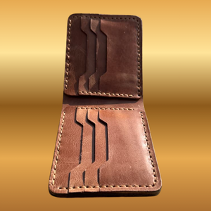 Handmade Genuine Cow Leather Bi-Fold Wallet for Men - Dark Brown