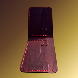 Handmade Genuine Leather Minimalist Card Holder - Burgundy Slim Wallet