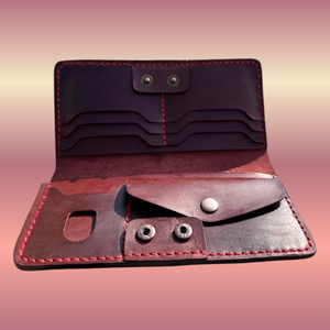 Handmade Pure Leather Long Bifold Wallet & Passport Holder - Rustic Red